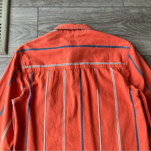 Mens Zara Denim Orange Stripe Button Down  Shirt - Picture 13 of 14